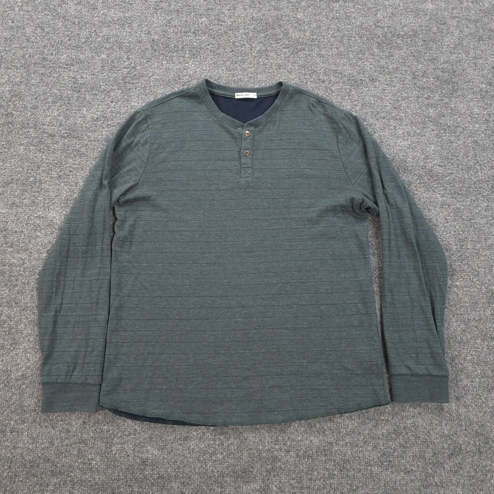Marine Layer Shirt Mens Medium Green Double Knit Henley Long Sleeve Casual Tee